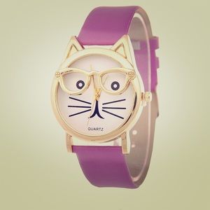 Woman’s Cat with Glasses watch - Purple